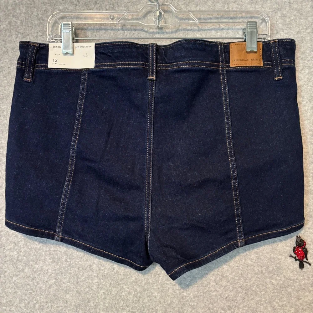American Eagle Womens 12 Micro Shorts Denim Stretch High Rise Dark Wash Blue NWT